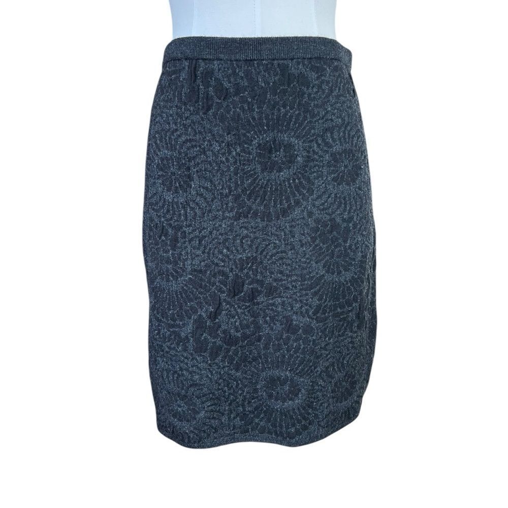 Eileen Fisher Wool Cotton Knit Floral Print Pencil Skirt Size Medium Stretch